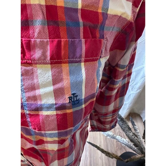 VTG Lauren Ralph Lauren Womens M Plaid Silk Button-Down Shirt  LOGO School girl - Picture 6 of 10
